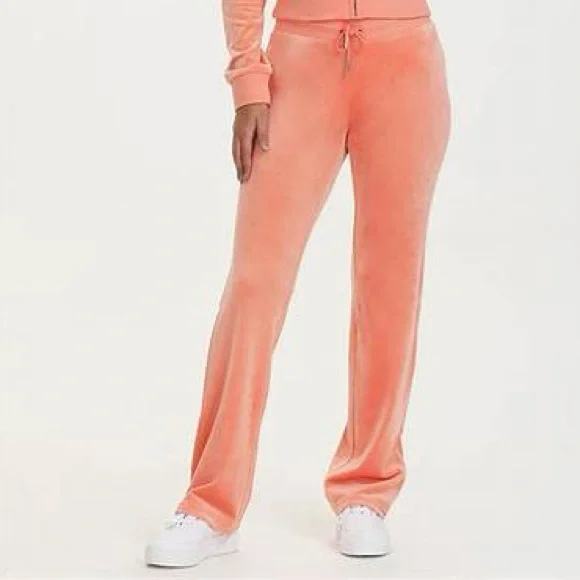 Juicy Couture Women's MIXED CRYSTALS VELOUR TRACK PANTS guava/coral NWT Size S - Picture 3 of 10